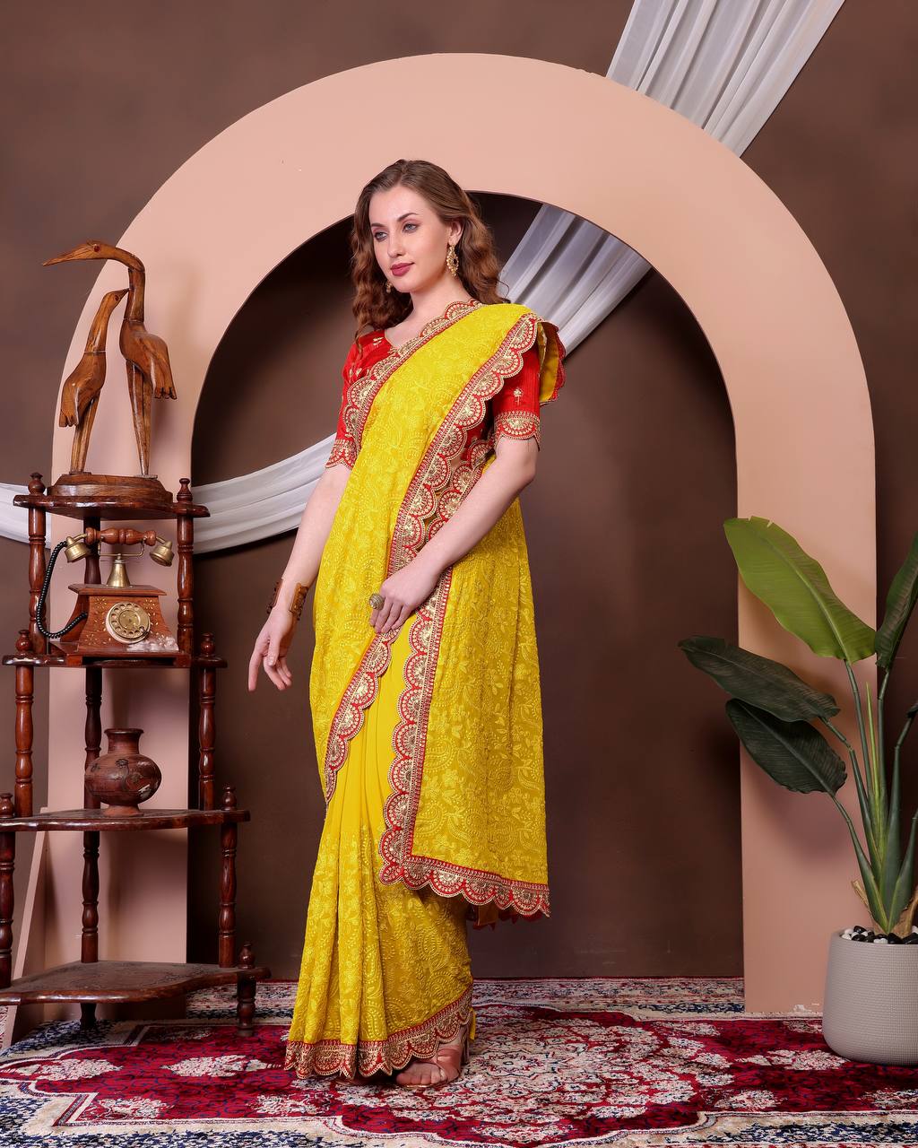Women's Soft Georgette Saree with All-Over Thread Chikankari Embroidery Saree