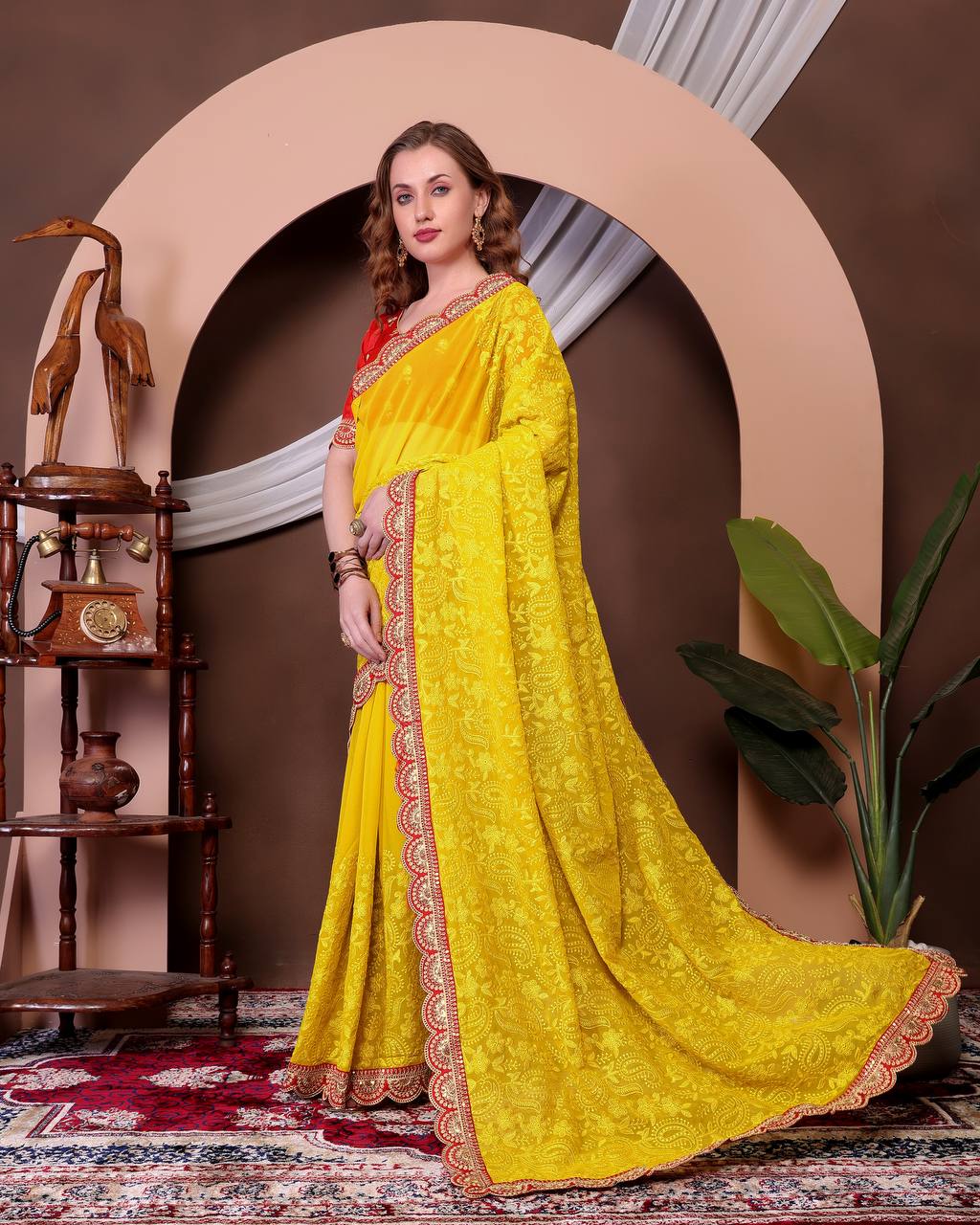 Women's Soft Georgette Saree with All-Over Thread Chikankari Embroidery Saree