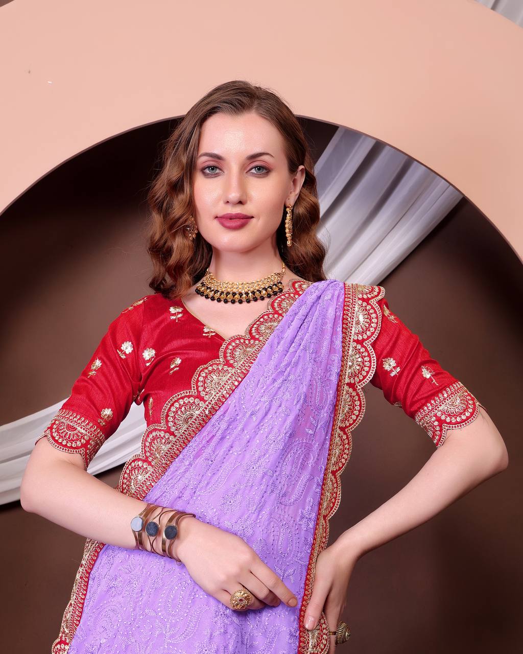 Women's Soft Georgette Saree with All-Over Thread Chikankari Embroidery Saree
