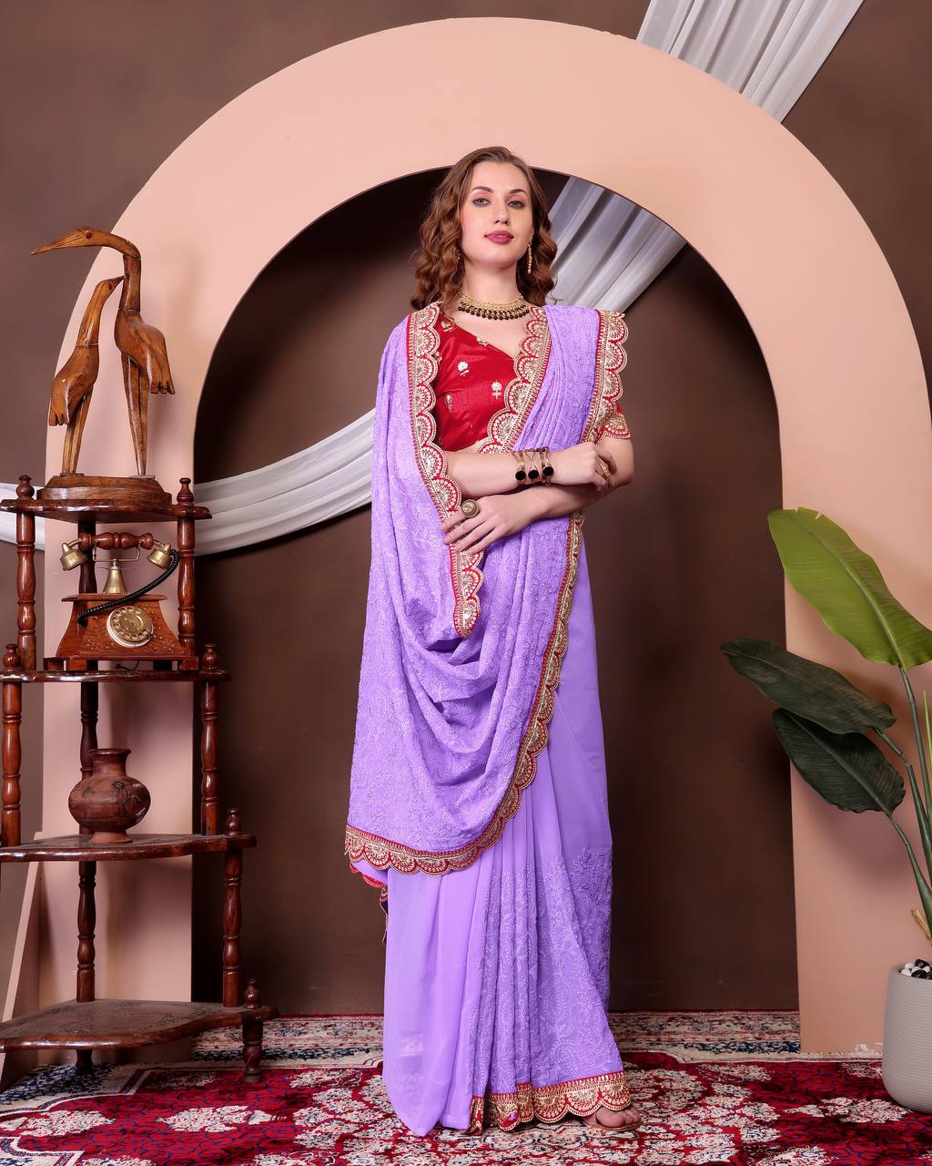 Women's Soft Georgette Saree with All-Over Thread Chikankari Embroidery Saree