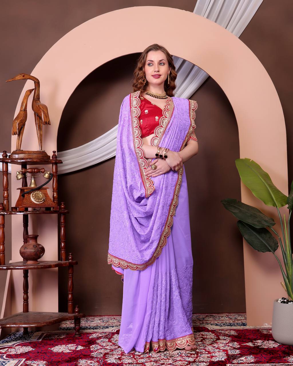 Women's Soft Georgette Saree with All-Over Thread Chikankari Embroidery Saree