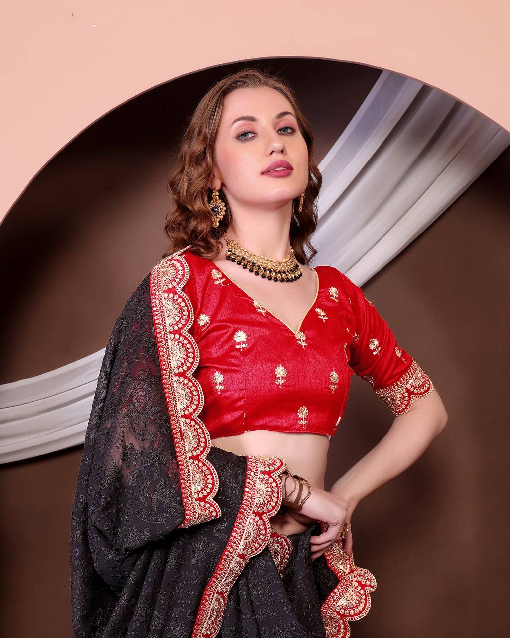 Women's Soft Georgette Saree with All-Over Thread Chikankari Embroidery Saree