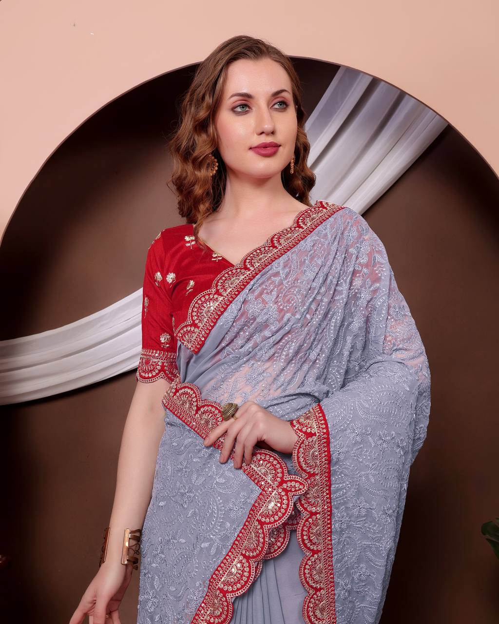 Women's Soft Georgette Saree with All-Over Thread Chikankari Embroidery Saree