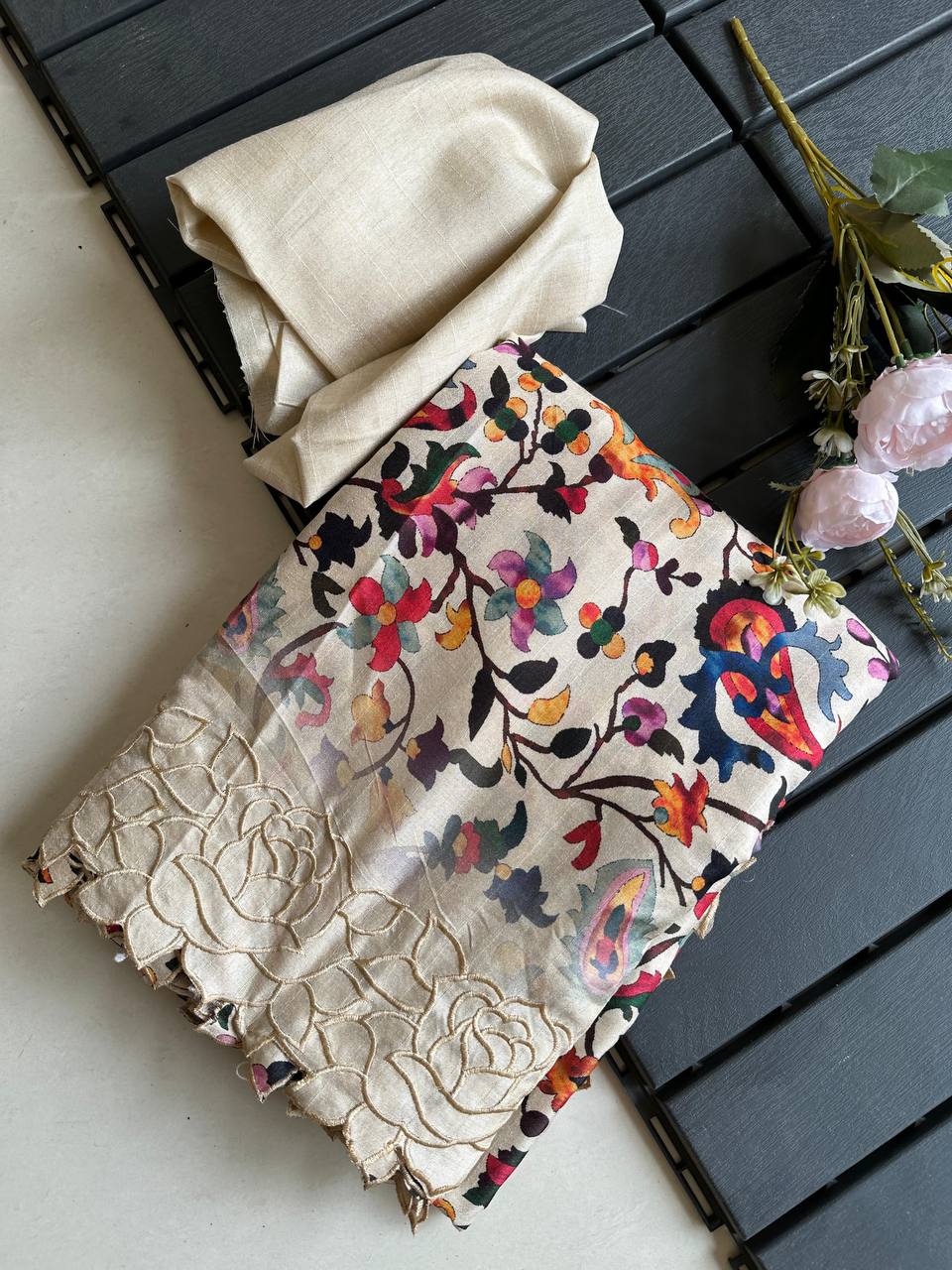 Flower Print Embroidered Multi And Cut Pattern With Digital Print Work