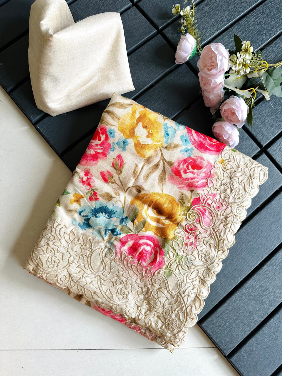 Flower Print Embroidered Multi And Cut Pattern With Digital Print Work