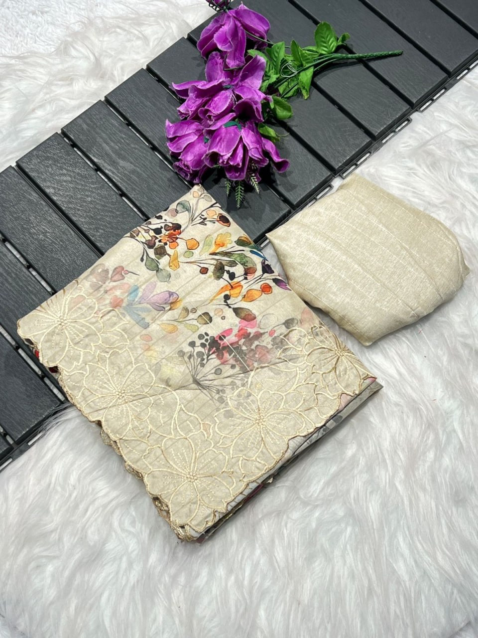 Flower Print Embroidered Multi And Cut Pattern With Digital Print Work