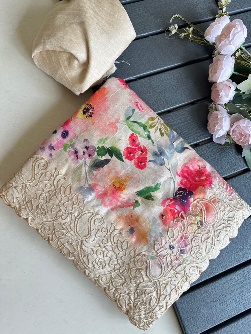 Flower Print Embroidered Multi And Cut Pattern With Digital Print Work