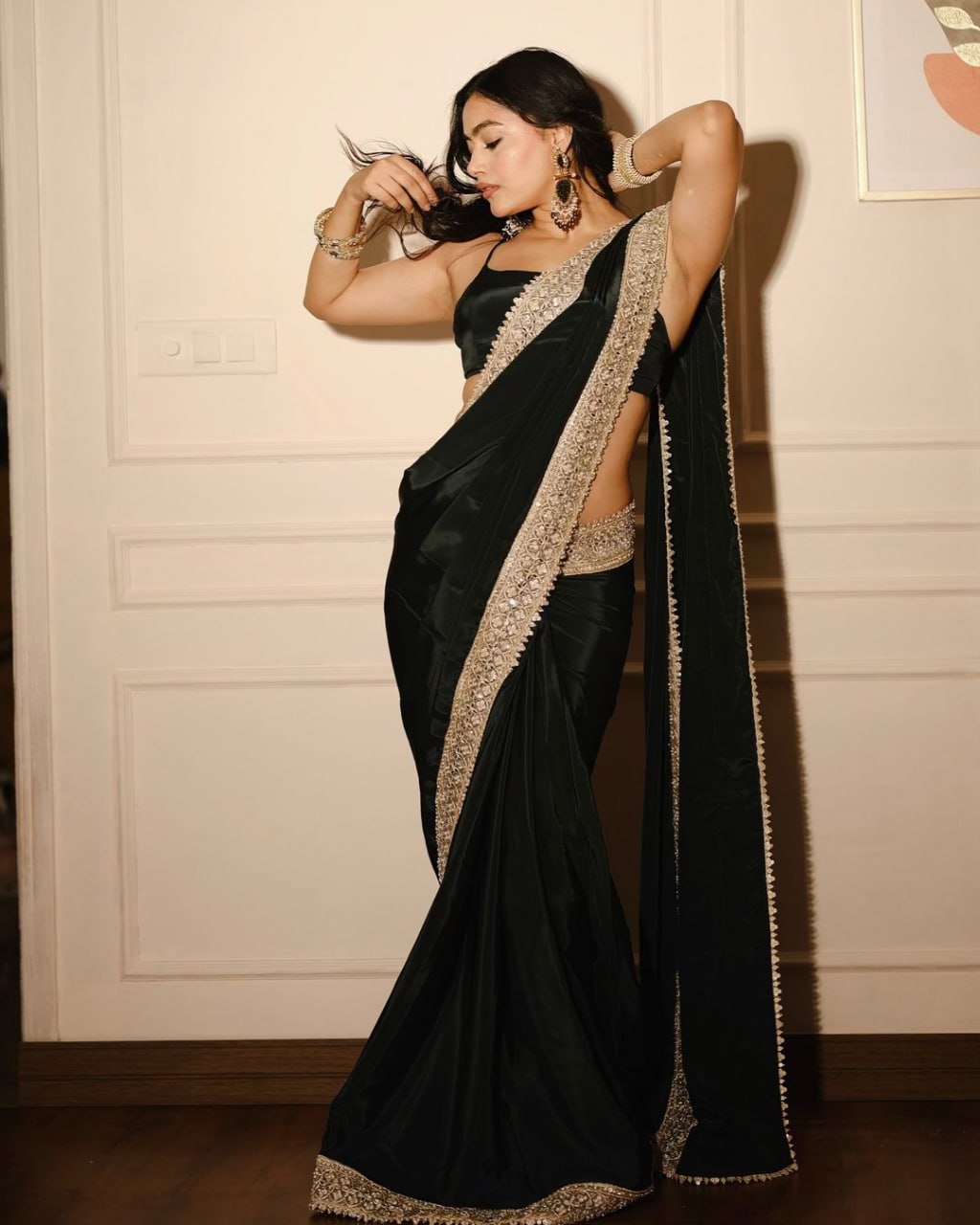 Designer Vichitra Silk Saree, Heavy Embroidery Sequence & Coding Lace Border Mono Thai Silk Blouse