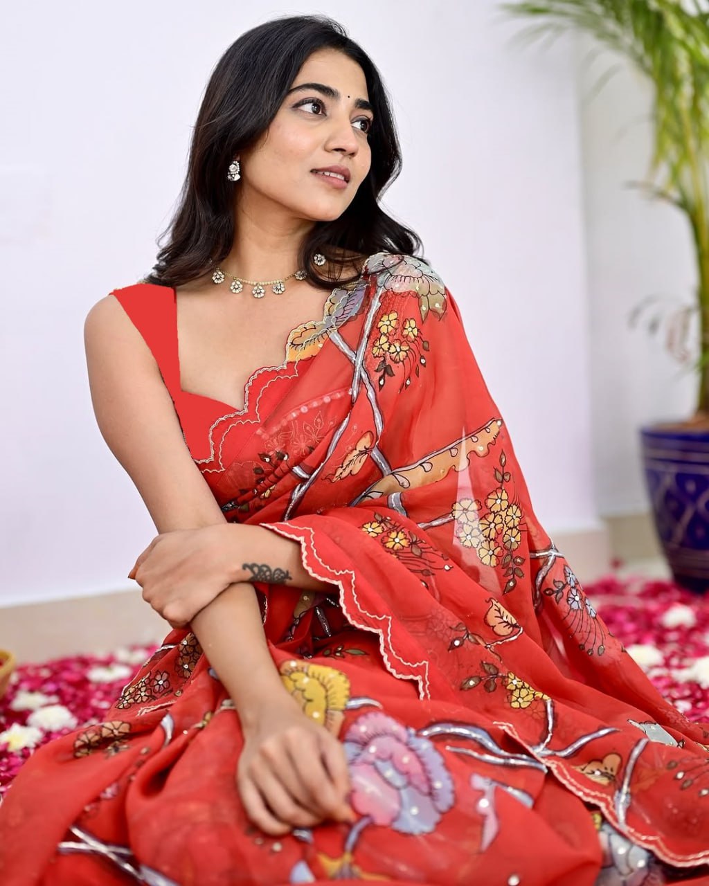 Soft Vichitra Digital Prints With Mirror Sequnce Work