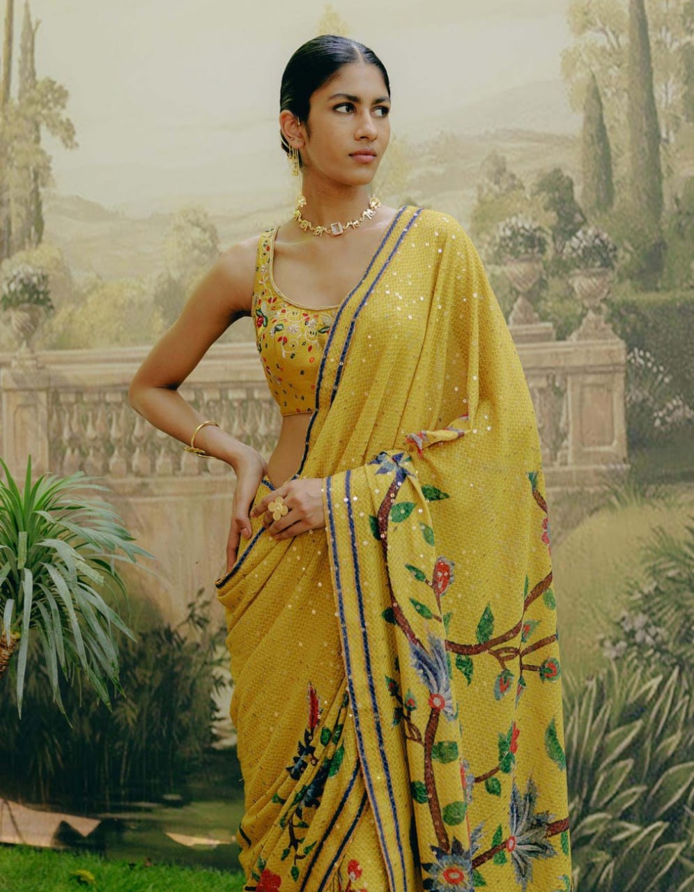 Heavy Georgette Fancy Digital Print With Sequnce Work