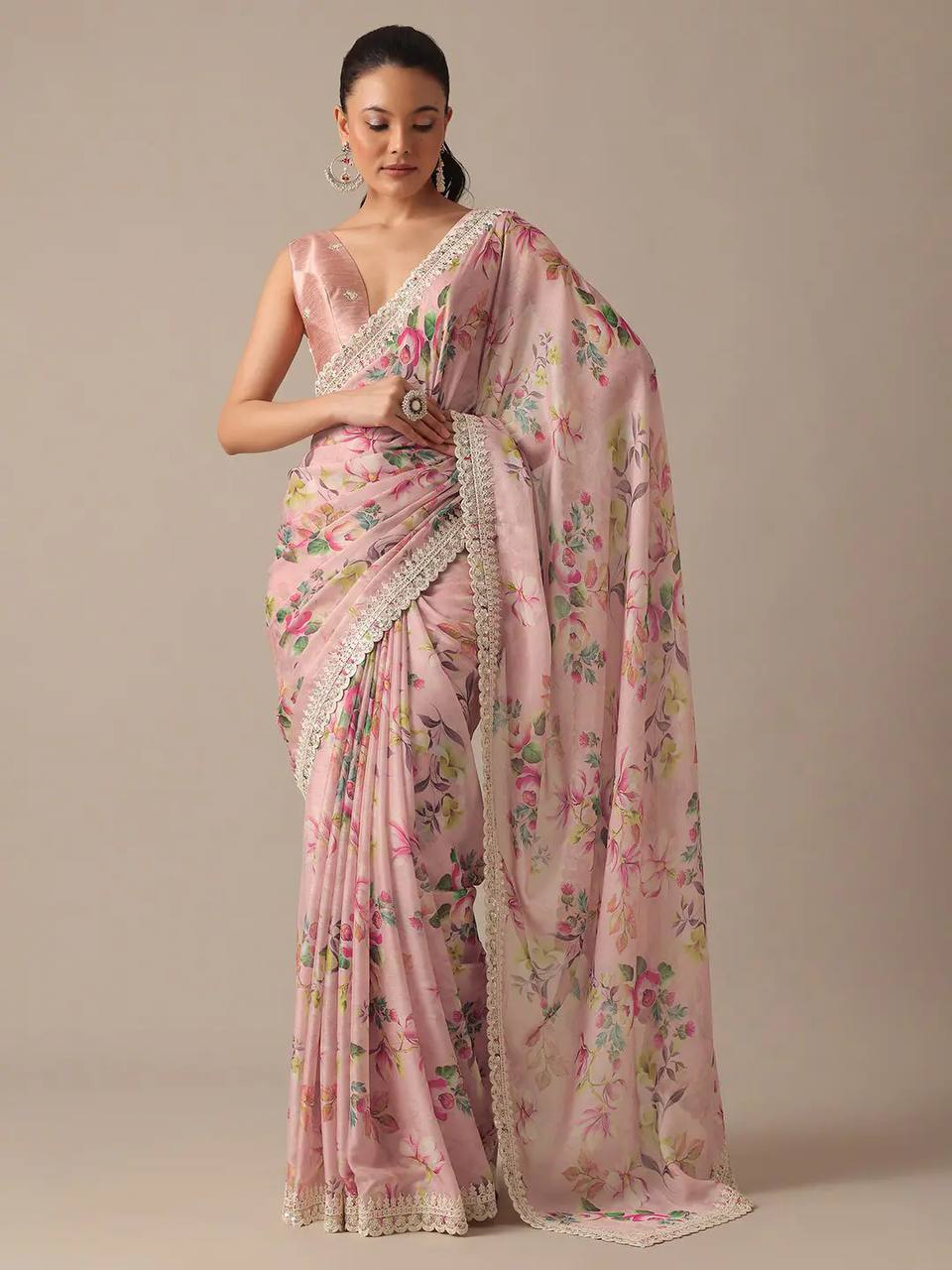 Mono Banglory Silk Digital Prints And Embroidery Codding Work Saree And Blouse