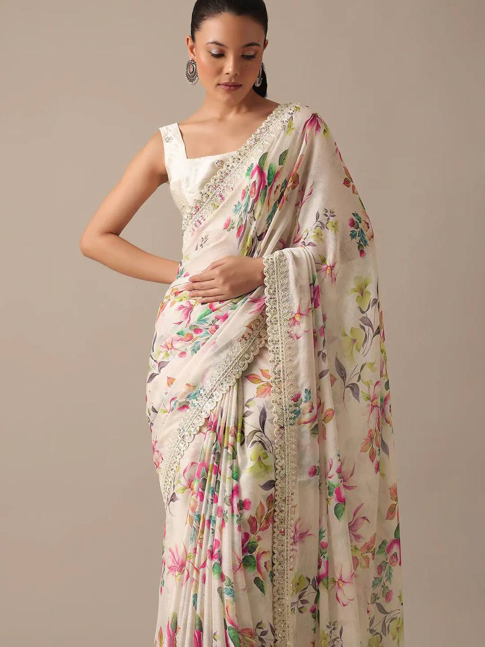 Mono Banglory Silk Digital Prints And Embroidery Codding Work Saree And Blouse