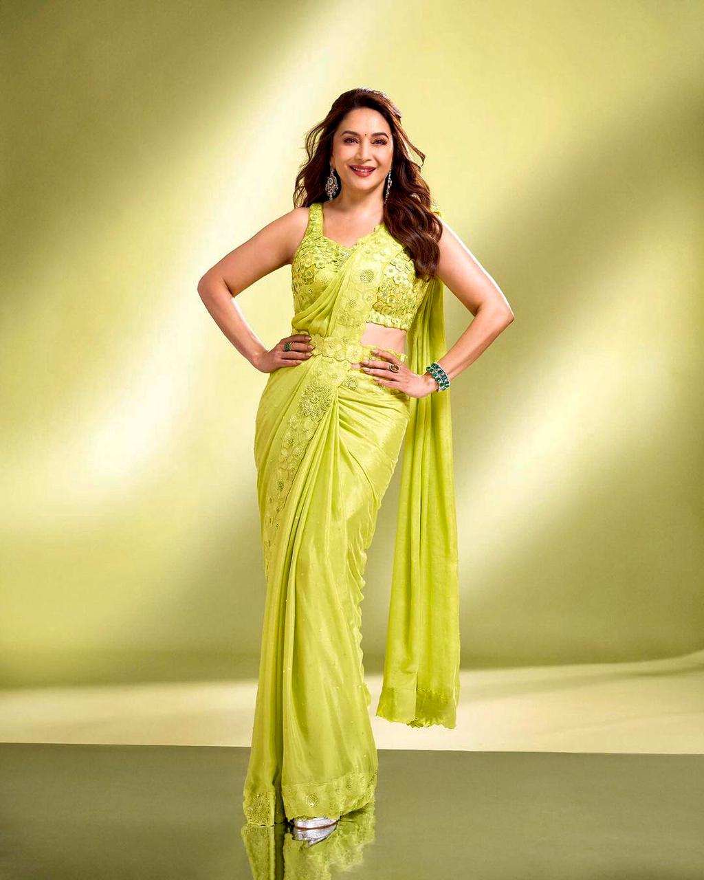 Madhuri Dixit Designer Party Were Bollywood Saree With Blouse