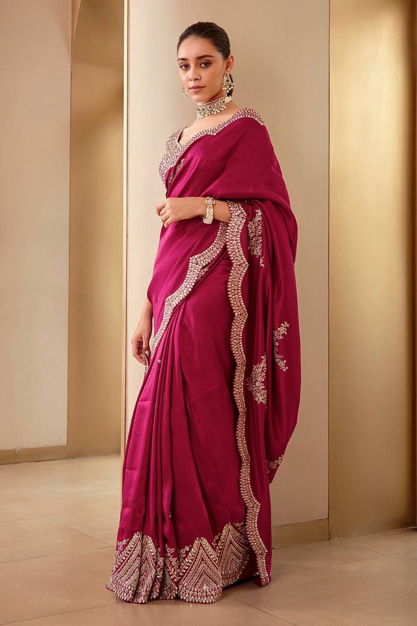 Beautiful Saree With Heavy Embroidery Coding Sequins Work And Blouse