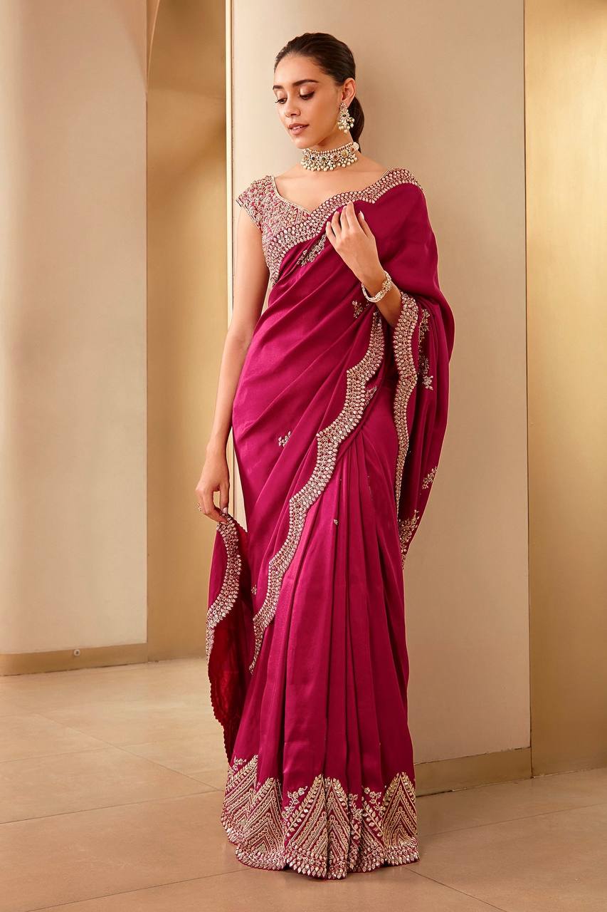 Beautiful Saree With Heavy Embroidery Coding Sequins Work And Blouse