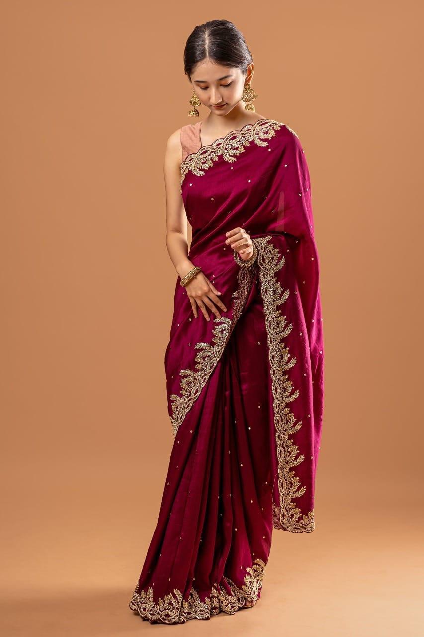 Rangoli Silk With Beautiful Rivet Work And Embroidery Sequence With Zari Work Saree With Blouse