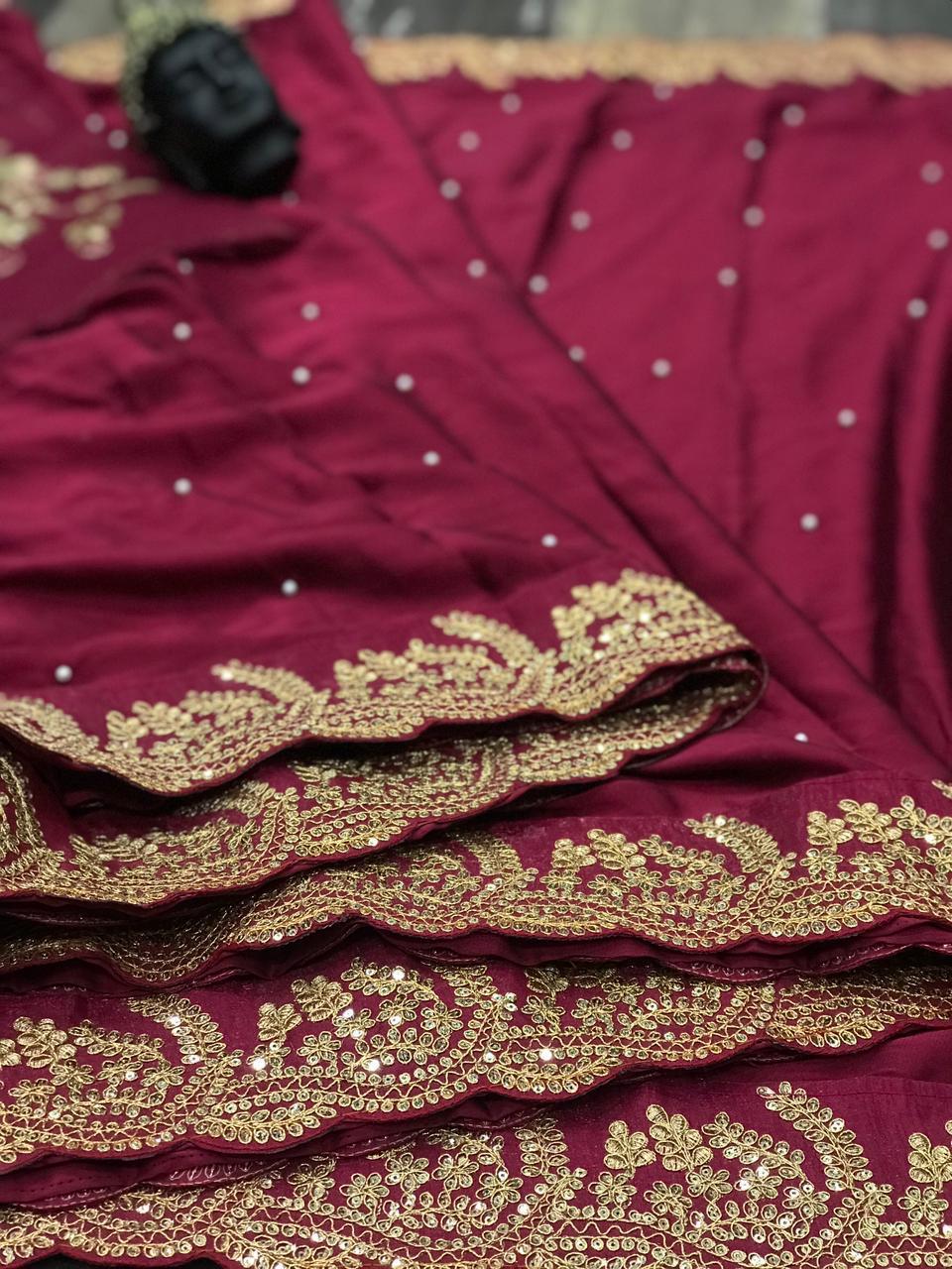Rangoli Silk With Beautiful Rivet Work And Embroidery Sequence With Zari Work Saree With Blouse