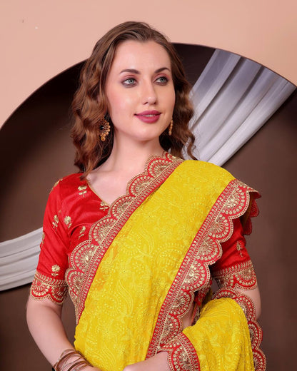 Women's Soft Georgette Saree with All-Over Thread Chikankari Embroidery Saree