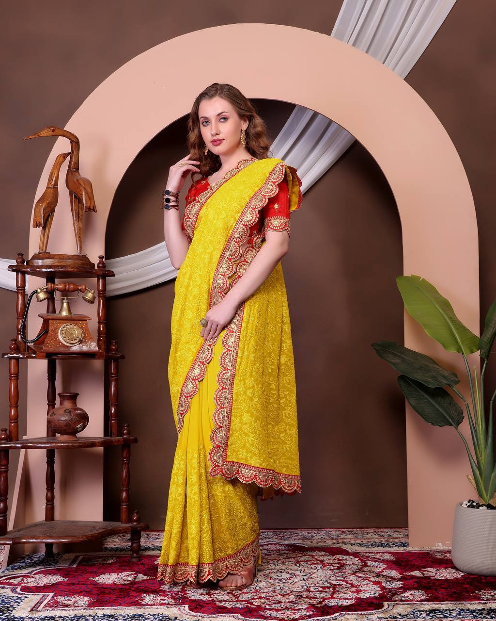 Women's Soft Georgette Saree with All-Over Thread Chikankari Embroidery Saree