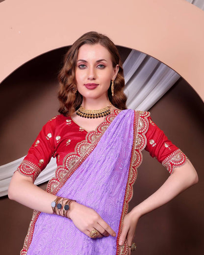 Women's Soft Georgette Saree with All-Over Thread Chikankari Embroidery Saree