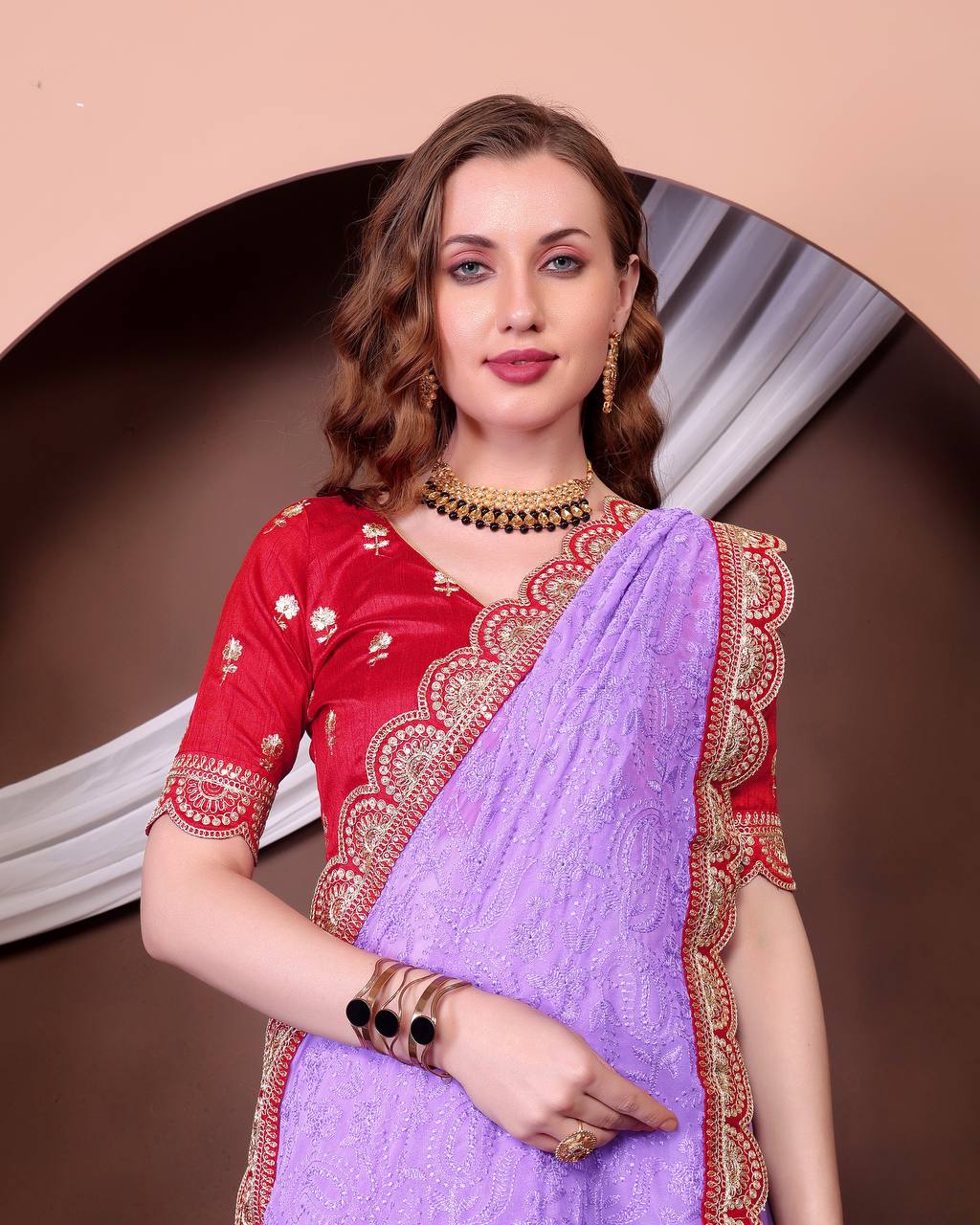 Women's Soft Georgette Saree with All-Over Thread Chikankari Embroidery Saree