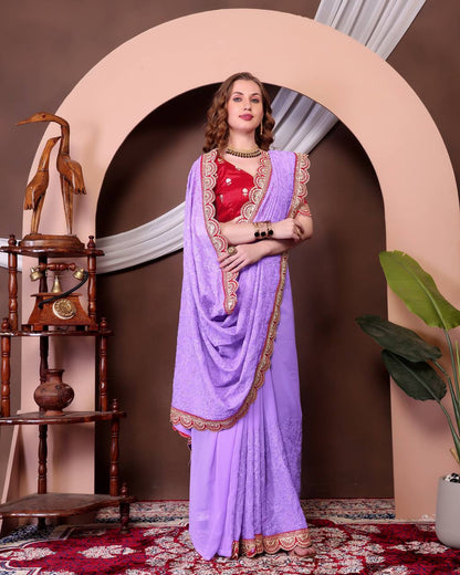Women's Soft Georgette Saree with All-Over Thread Chikankari Embroidery Saree