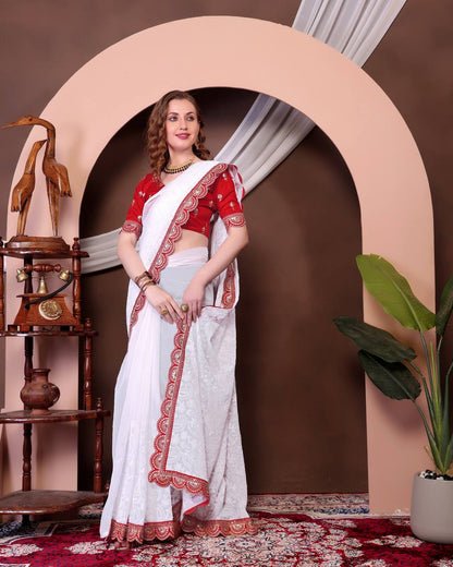 Women's Soft Georgette Saree with All-Over Thread Chikankari Embroidery Saree