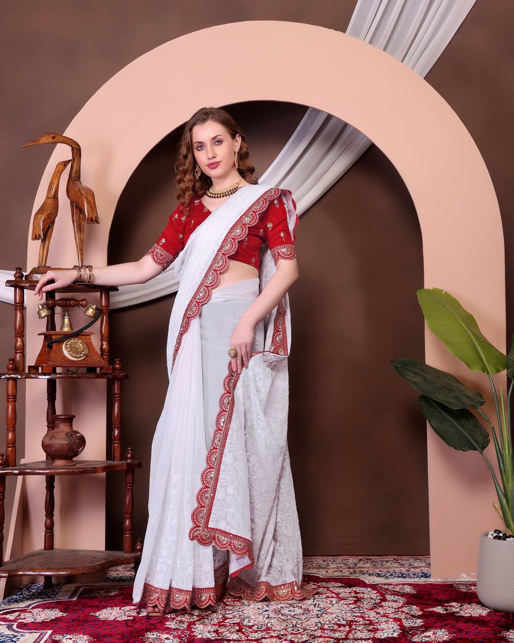 Women's Soft Georgette Saree with All-Over Thread Chikankari Embroidery Saree