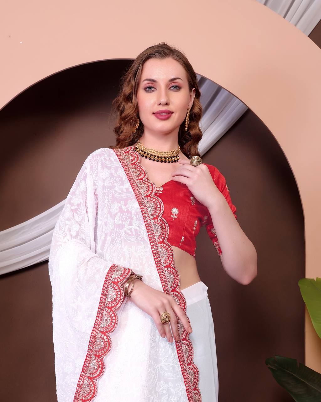 Women's Soft Georgette Saree with All-Over Thread Chikankari Embroidery Saree