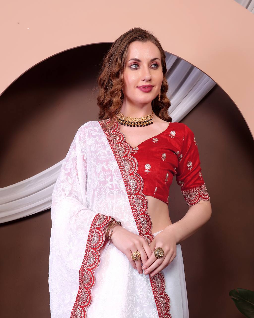 Women's Soft Georgette Saree with All-Over Thread Chikankari Embroidery Saree