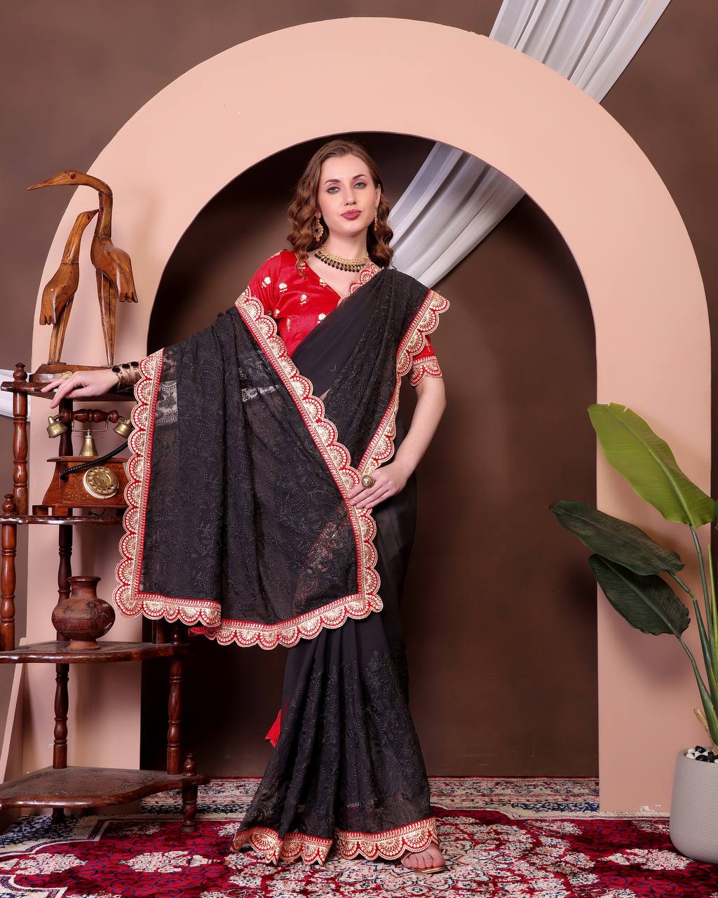 Women's Soft Georgette Saree with All-Over Thread Chikankari Embroidery Saree