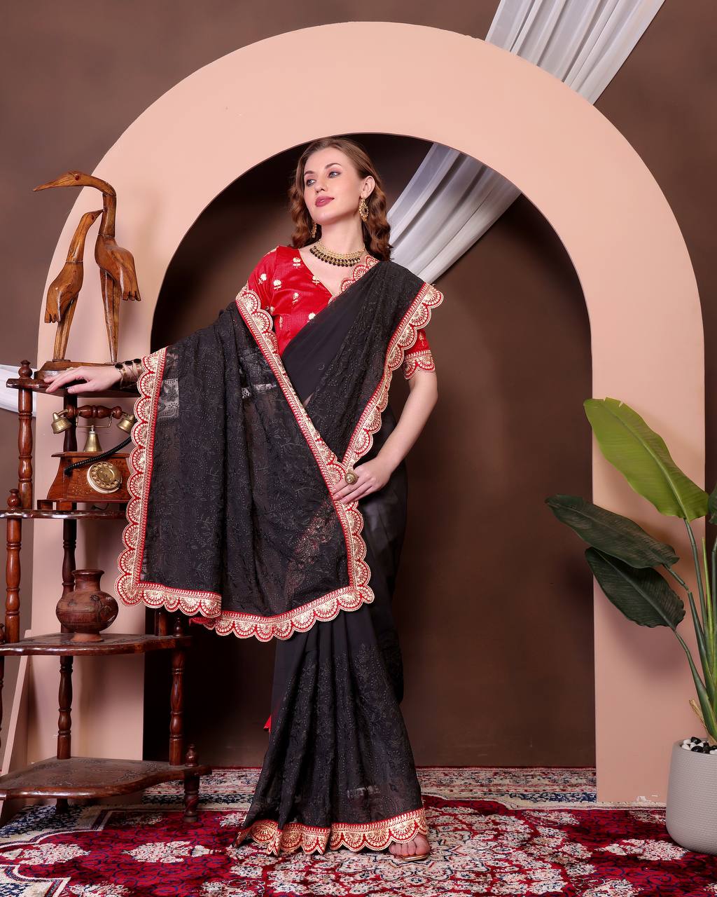Women's Soft Georgette Saree with All-Over Thread Chikankari Embroidery Saree