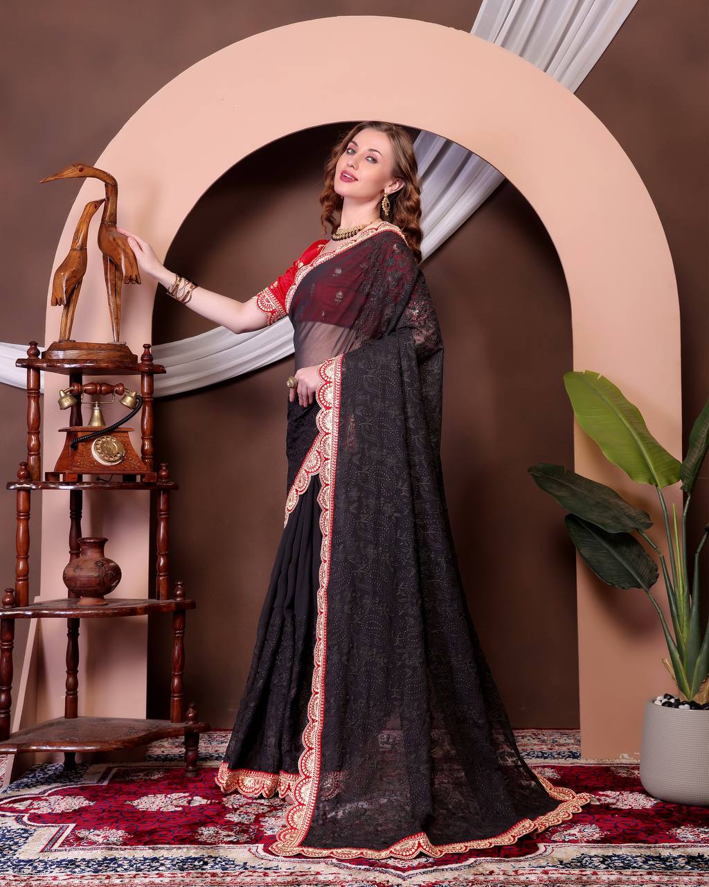 Women's Soft Georgette Saree with All-Over Thread Chikankari Embroidery Saree