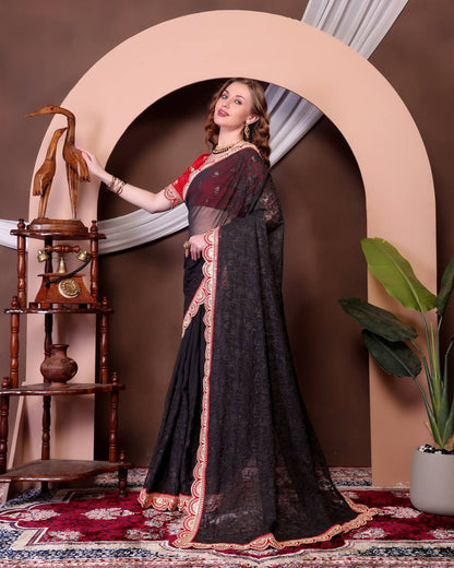Women's Soft Georgette Saree with All-Over Thread Chikankari Embroidery Saree