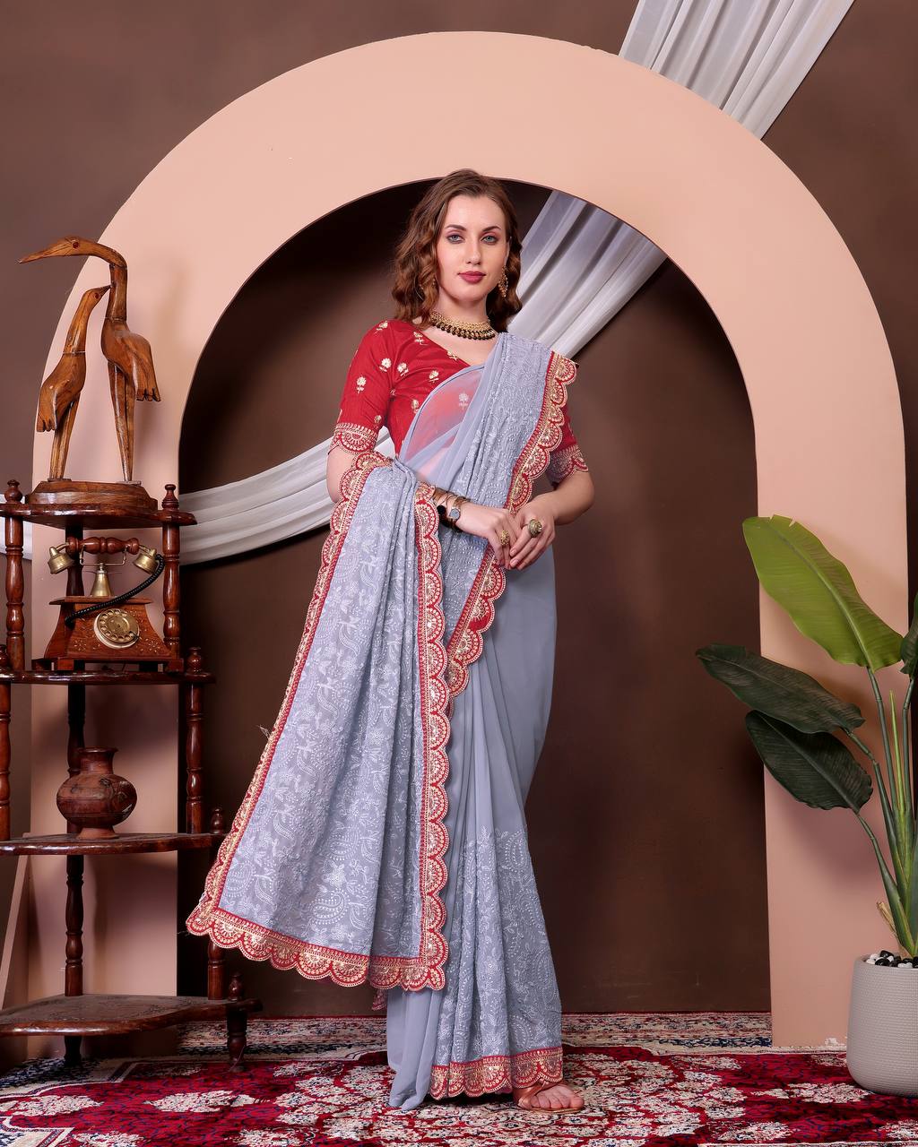 Women's Soft Georgette Saree with All-Over Thread Chikankari Embroidery Saree