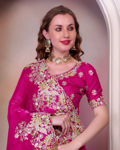Designer Jimmy Cho Fabric Saree with Heavy Multi-Thread Embroidery, Coding & Sequins, Fancy Cutwork Border, and Mono Beglory Silk Blouse (1.2 Mtr Unstitched)