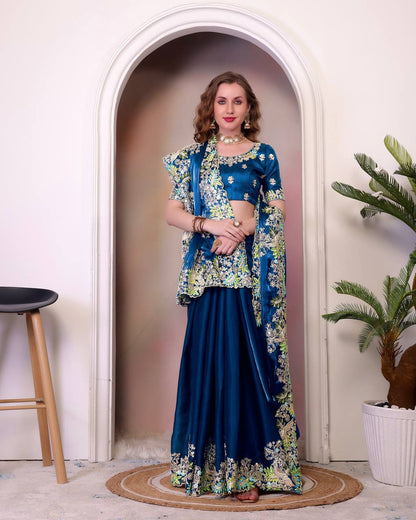 Designer Jimmy Cho Fabric Saree with Heavy Multi-Thread Embroidery, Coding & Sequins, Fancy Cutwork Border, and Mono Beglory Silk Blouse (1.2 Mtr Unstitched)