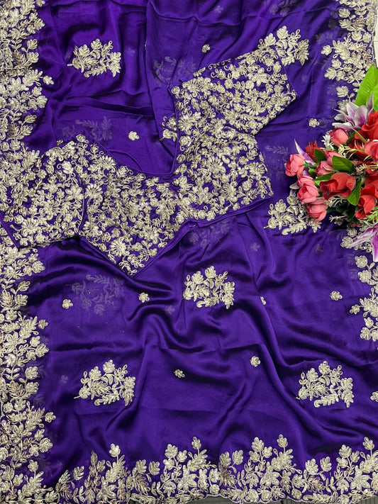 Women's Pure Soft Rangoli Silk Saree with Fancy Beautiful Embroidery Sequences, Zari and Coding Work, Cut Work Border Saree
