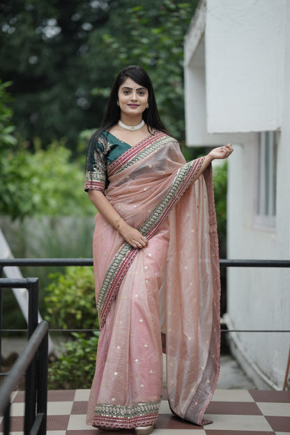 Heavy Twilve Banarasi Crush Saree with Sequins, Cording Embroidery, Jari Weave, Lace Border, with Tapeta Silk Blouse