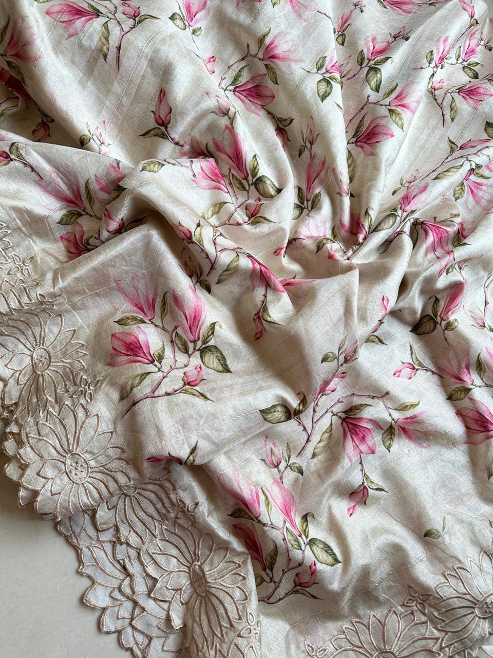 Flower Print Embroidered Multi And Cut Pattern With Digital Print Work