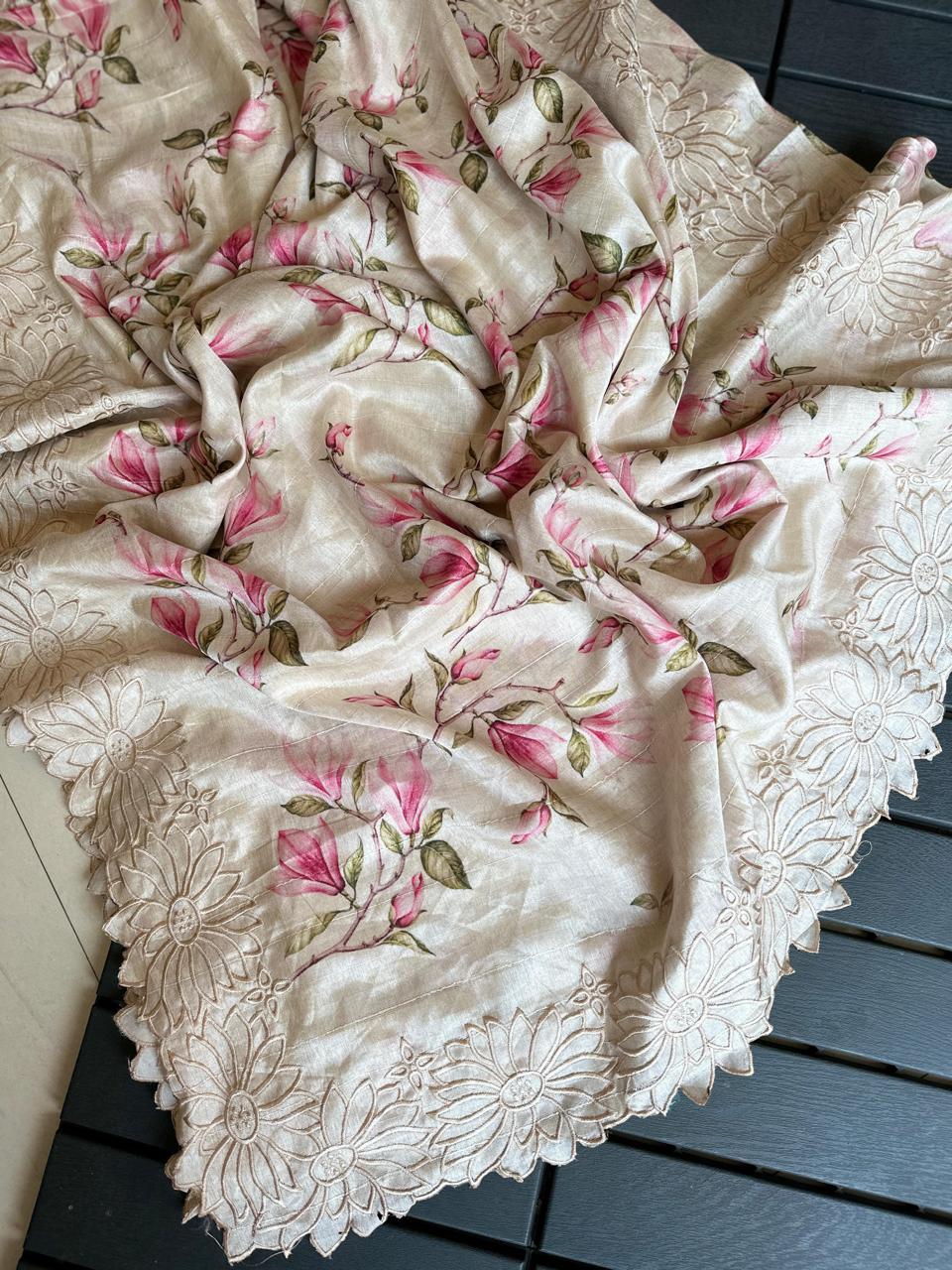 Flower Print Embroidered Multi And Cut Pattern With Digital Print Work