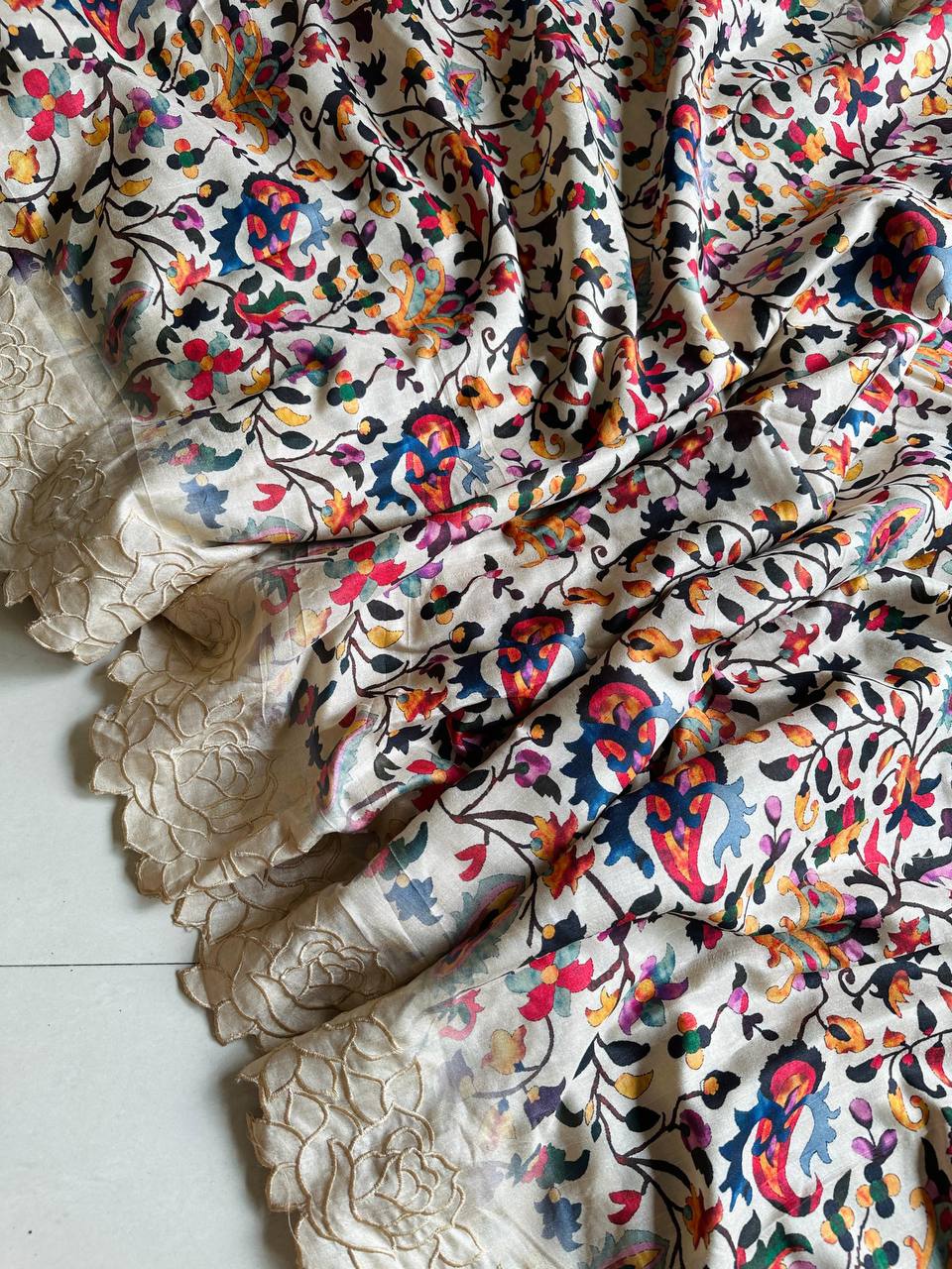 Flower Print Embroidered Multi And Cut Pattern With Digital Print Work