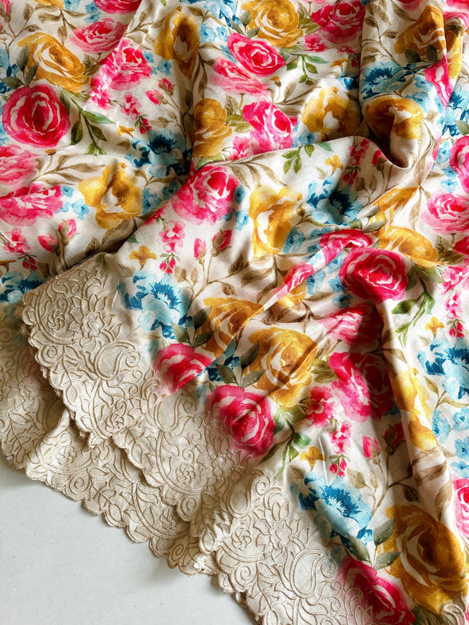 Flower Print Embroidered Multi And Cut Pattern With Digital Print Work