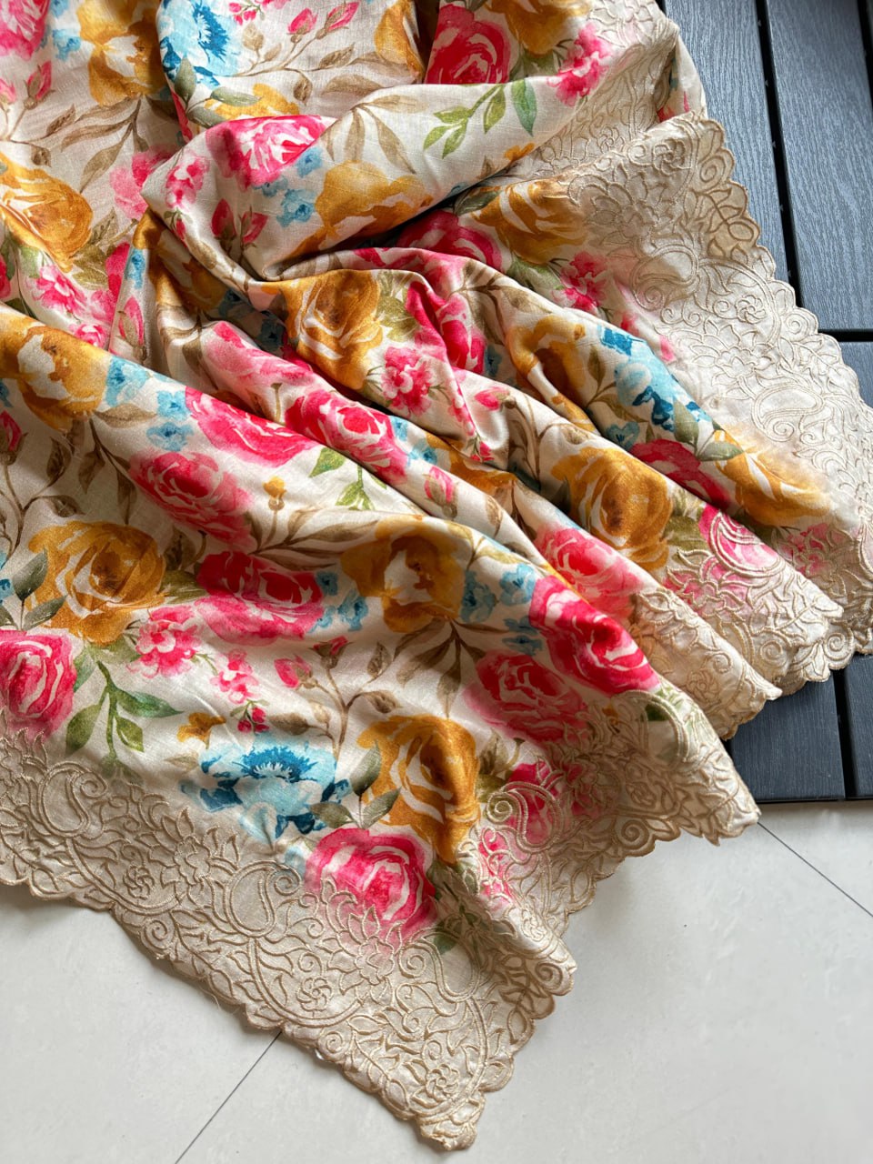 Flower Print Embroidered Multi And Cut Pattern With Digital Print Work