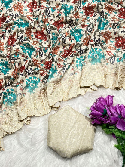 Flower Print Embroidered Multi And Cut Pattern With Digital Print Work