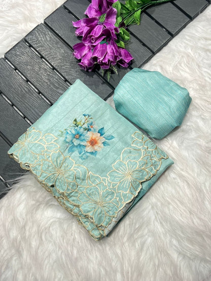 Flower Print Embroidered Multi And Cut Pattern With Digital Print Work