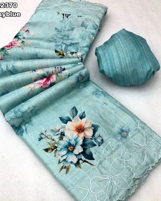 Flower Print Embroidered Multi And Cut Pattern With Digital Print Work