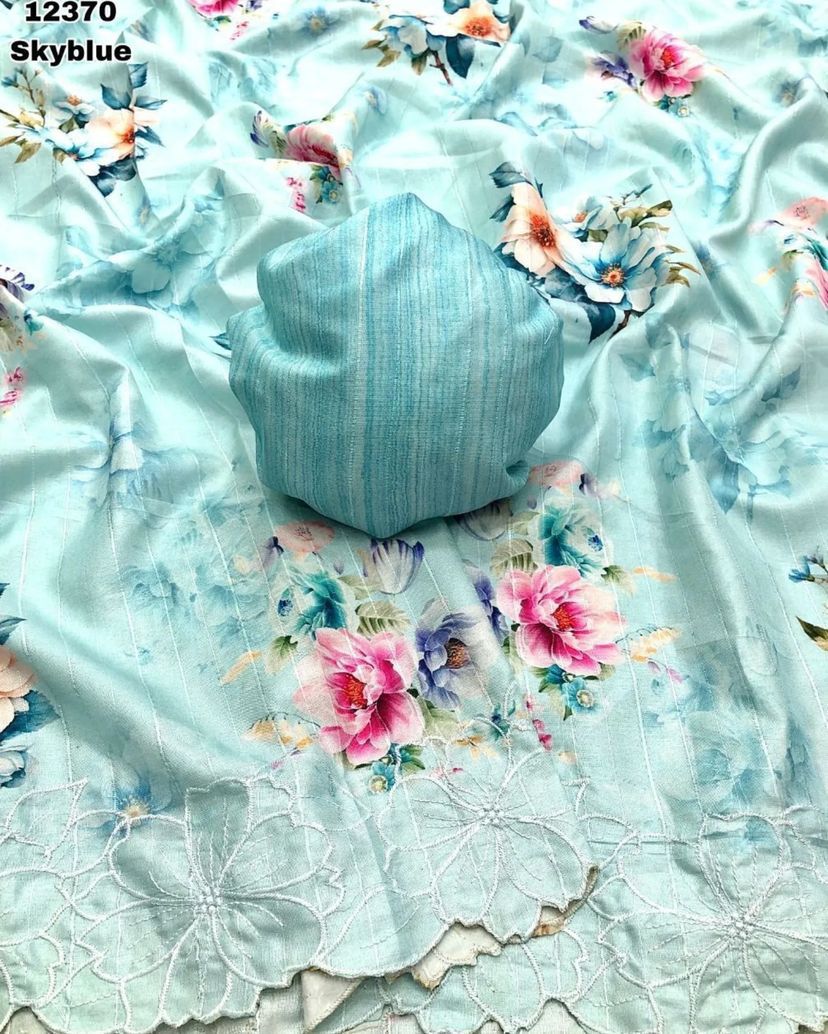 Flower Print Embroidered Multi And Cut Pattern With Digital Print Work
