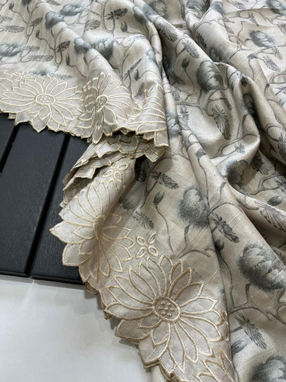 Flower Print Embroidered Multi And Cut Pattern With Digital Print Work