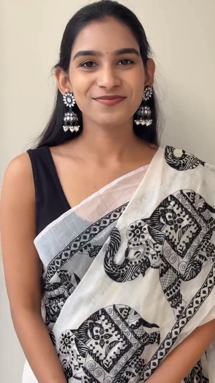 Premium Soft Cotton Saree, Heavy Cotton Digital Print Border Work Mono Silk Unstitched Blouse